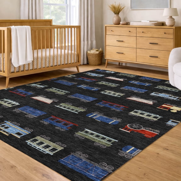 Addison Rugs Chantille Indoor/Outdoor Transitional Kids Black Machine Washable Rectangle Rug, 10' x 14'