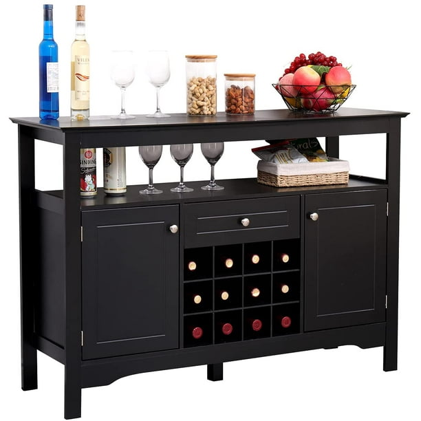 Erommy Wine Cabinets With Drawers Buffet 12 Bottle Rack Storage Liquor Cabinet Bar For Home Furniture Kitchen Dining Room Black Com Bar Furniture Kitchen Dining Room, Liquor Cabinet Bar Furniture