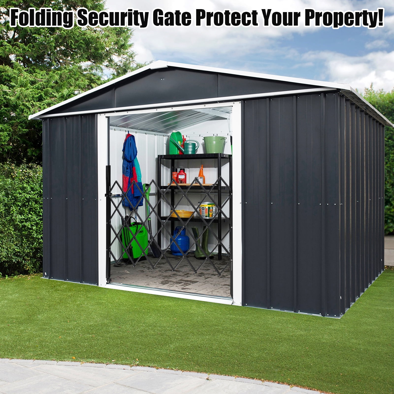 Retractable Double Folding Gate with 360° Rolling Casters - Heavy-Duty Steel Construction for Home and Industrial Security