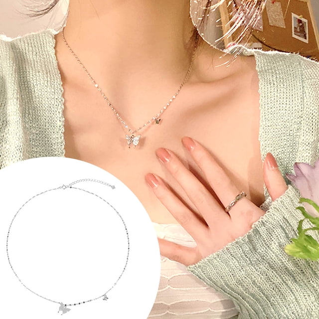 TIMIFIS Necklace Flash Diamond Butterfly Necklace Light Luxury Size Butterfly Clavicle Chain Micro-encrusted Zircon Clavicle Chain ummer
