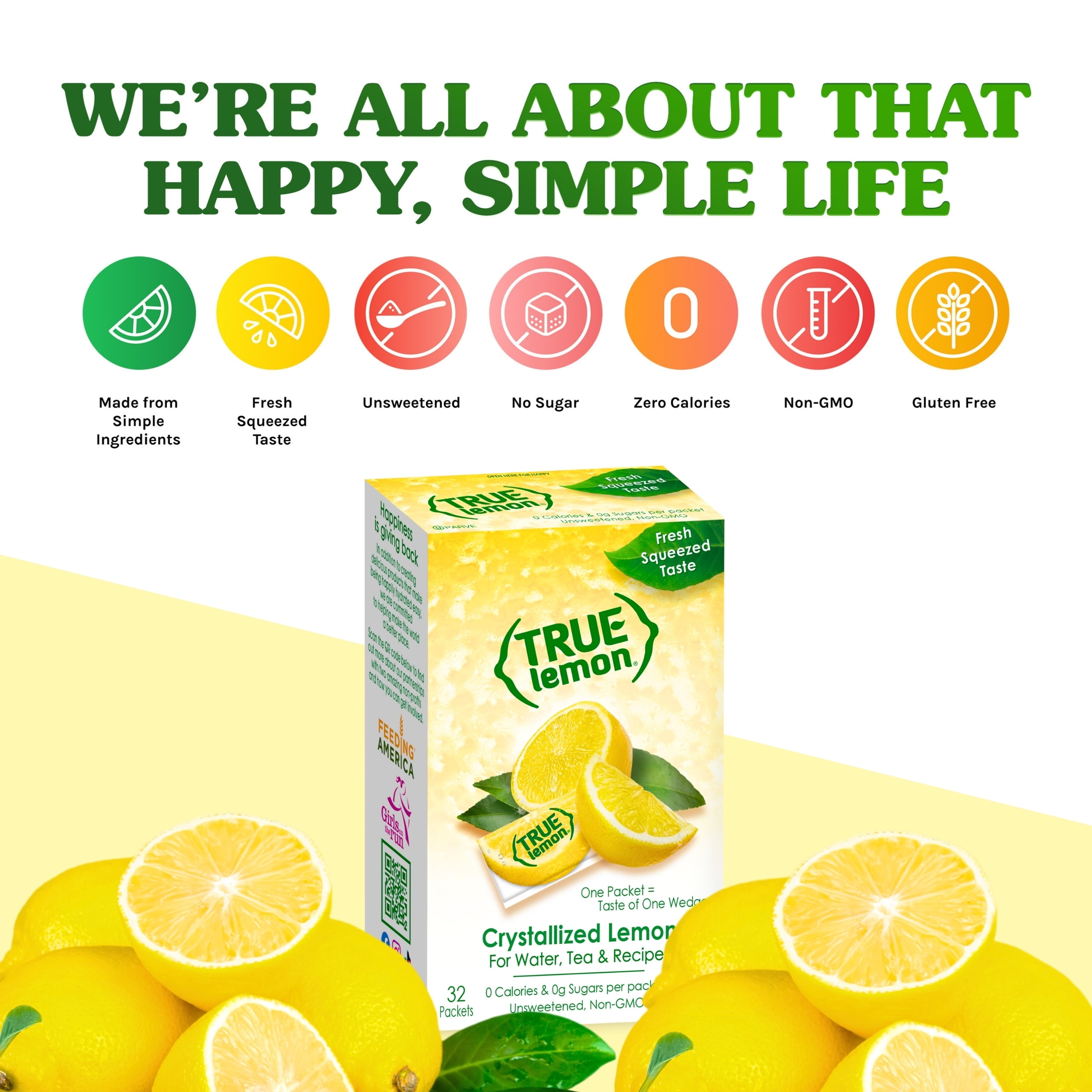 True Lemon Crystallized Water Enhancer Powder, 0 Calorie Lemon Flavor, 1.41 oz., 50 Count Packets