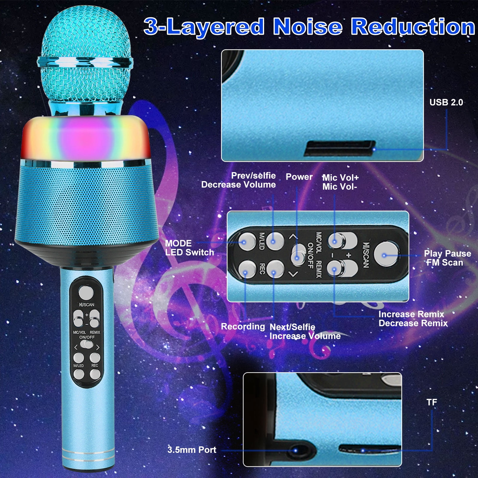 LNKOO Karaoke Bluetooth Wireless Microphone , 5 in 1 Portable Singing Machine Speaker for Android/iPhone/PC, Portable Microphone for Kids, Best Gifts Toys for Kids, Girls, Boys and Adults