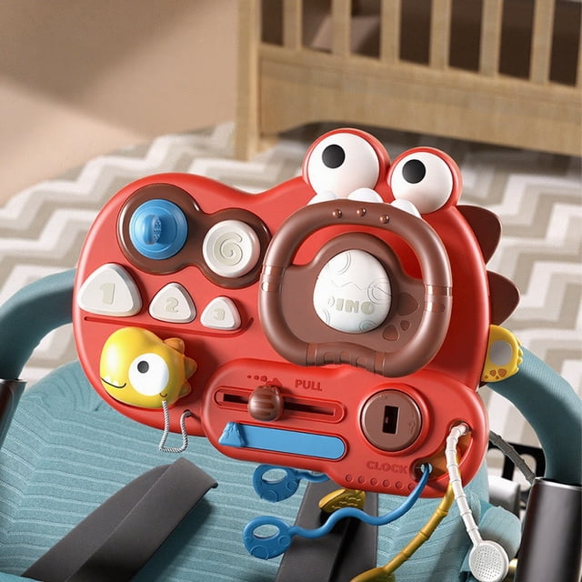 Dinosaur Busy Steering Wheel Toy, Fine Motor Skill Learning, Multi Scenario Mounting, Safe Durable ABS, Interactive Driving Play, Sensory Development, Travel Entertainment Toy
