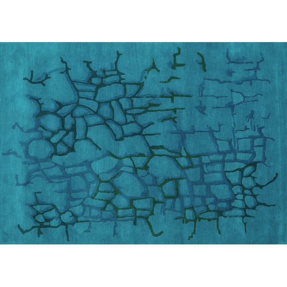 Ahgly Company Machine Washable Indoor Rectangle Abstract Turquoise Blue Contemporary Area Rugs, 6' x 9'