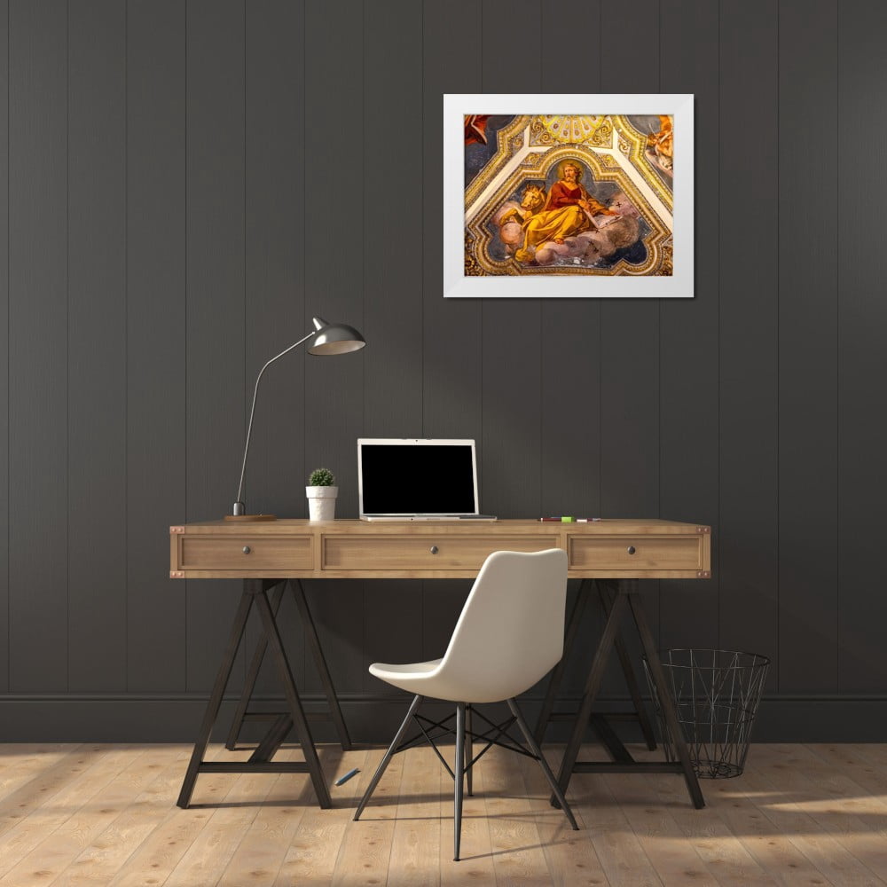 Perry, William 14x12 White Modern Wood Framed Museum Art Print Titled - Saint Luke Fresco Ceiling Santa Maria Maggiore-Rome-Italy Built 422-432-in honor of Virgin Mary