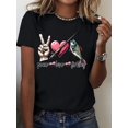 thumbnail image 1 of Women's Casual Graphic T-Shirt - Peace Love Fishing Design with Vibrant Fish & Heart Print, Relaxed Fit Round Neck, Medium Stretch Machine-Washable Fabric for Outdoor Enthusiasts & Casual Att, 1 of 6