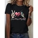 thumbnail image 1 of Women's Casual Graphic T-Shirt - Peace Love Fishing Design with Vibrant Fish & Heart Print, Relaxed Fit Round Neck, Medium Stretch Machine-Washable Fabric for Outdoor Enthusiasts & Casual Att, 1 of 6