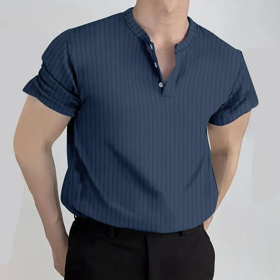 Zylanna Men's Casual T-Shirts, Solid Color Crew Neck Fashion Short Sleeve Shirts for Men Tee Navy Size 2XL