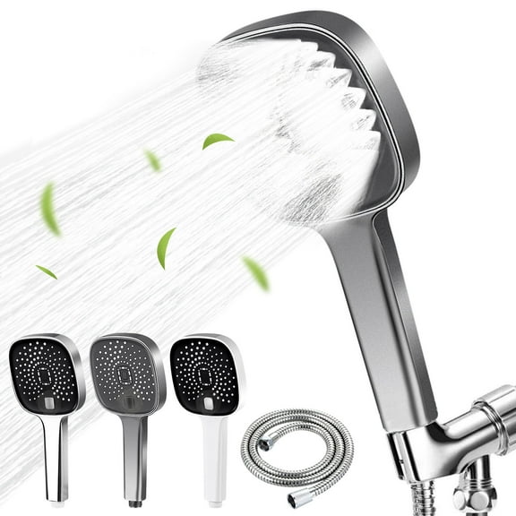 High Pressure Handheld Shower Head with Hose, 4 Spray Settings, Self-Cleaning Nozzles, Large Oversized Coverage, Universal Fit Replacement Showerhead