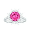 thumbnail image 4 of Rosec Jewels Created Pink Sapphire Floral Ring with Moissanite - Cocktail Ring (AAAA Grade), 14K White Gold, US 6.00, 4 of 9