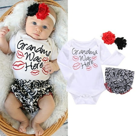 

Newborn Baby Girls Infant Cotton Romper Tops+Short Pants Outfits Set Clothes 3pcs