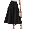 thumbnail image 3 of Cmfcve Women's Cotton Linen Midi Skirt with Pockets Casual Flowy Swing Elastic High Waist A-Line Long Boho Skirts, 3 of 4