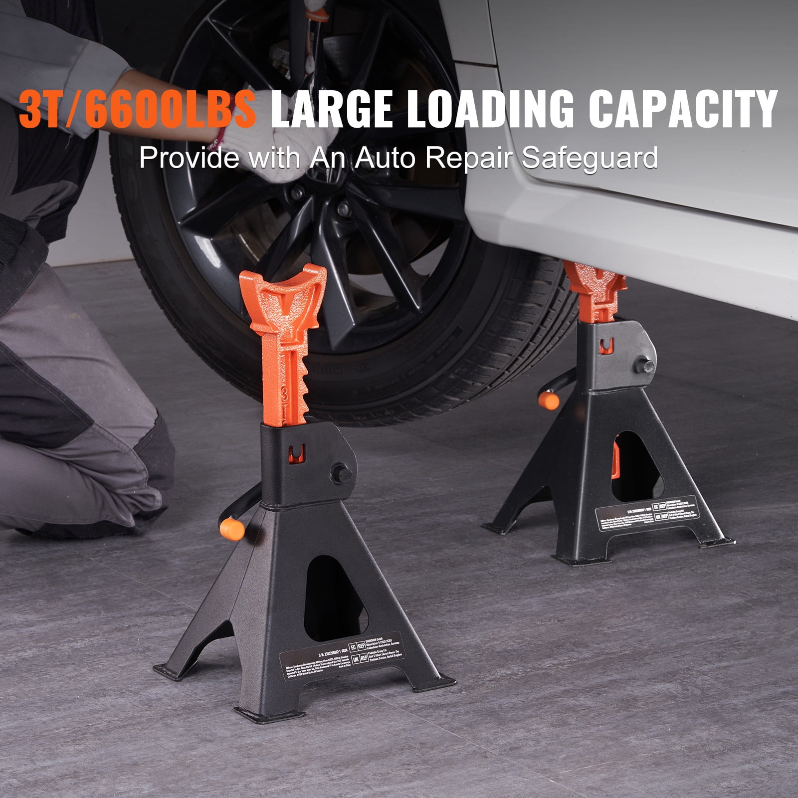VEVOR Jack Stand 3T (6,000 lbs) Capacity Steel Adjustable Low Profile Auto Car Jack Stands for SUV MPV Sedan 1 Pair
