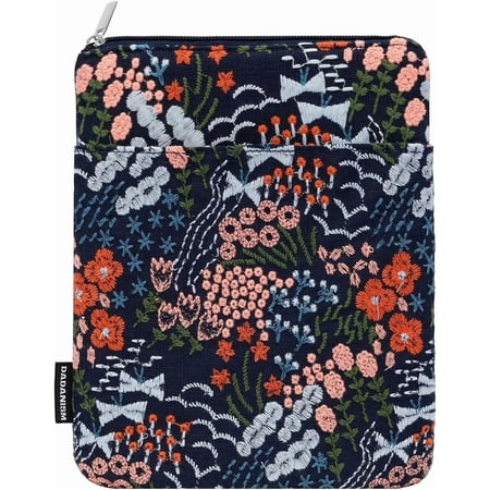 Embroidered Daisy Padded Sleeve for All-New Kindle Paperwhite, 7" Kindle Colorsoft Signature Edition, Protective Sleeve Case for 6" Kindle/Kindle Oasis/Kobo E-Reader, Indigo Flower