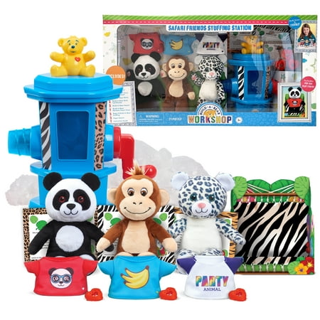Just Play Build-A-Bear Workshop Safari Friends Stuffing Station, 21 Pieces, Leopard, Monkey, and Panda, Kids Toys for Ages 3 up