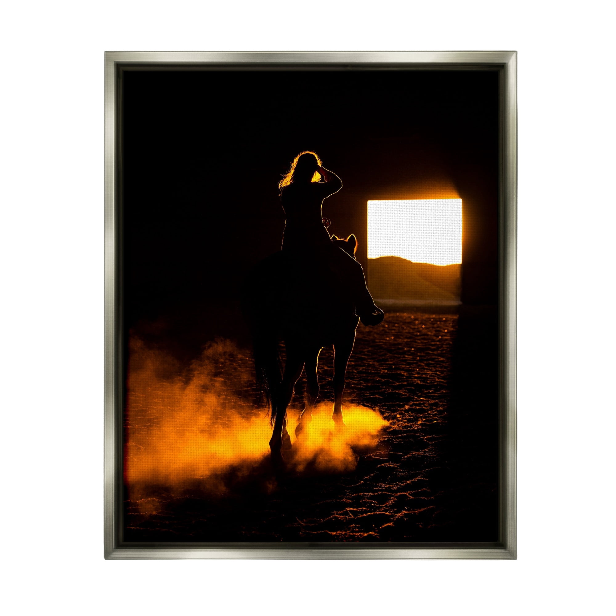 Stupell Industries Equestrian Horse Jockey Silhouette Vivid Light Flare Photograph Luster Gray Floating Framed Canvas Print Wall Art, Design by Steve Smith