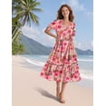 thumbnail image 4 of Vestido midi YESNO de verano con estampado floral con cuello en V y manga abullonada para mujer, 4 of 5