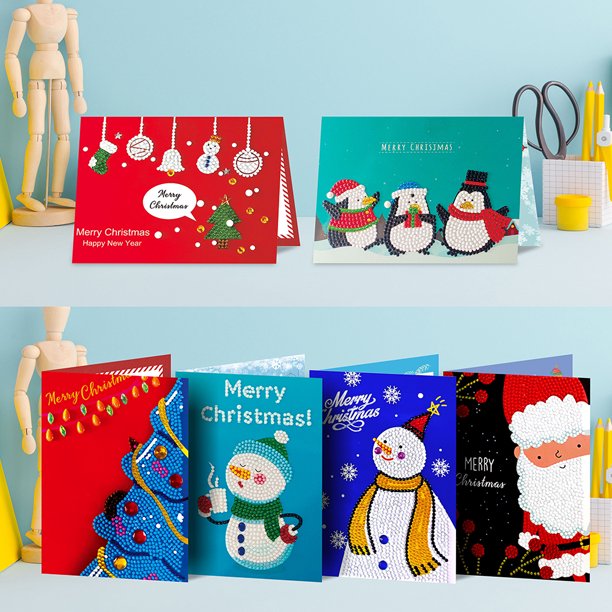Cuadros Decorativos Tarjetas de felicitación de pintura de diamantes de Navidad 5D postal de taladro de forma especial de diamantes de imitación Tmvgtek embutido en tela