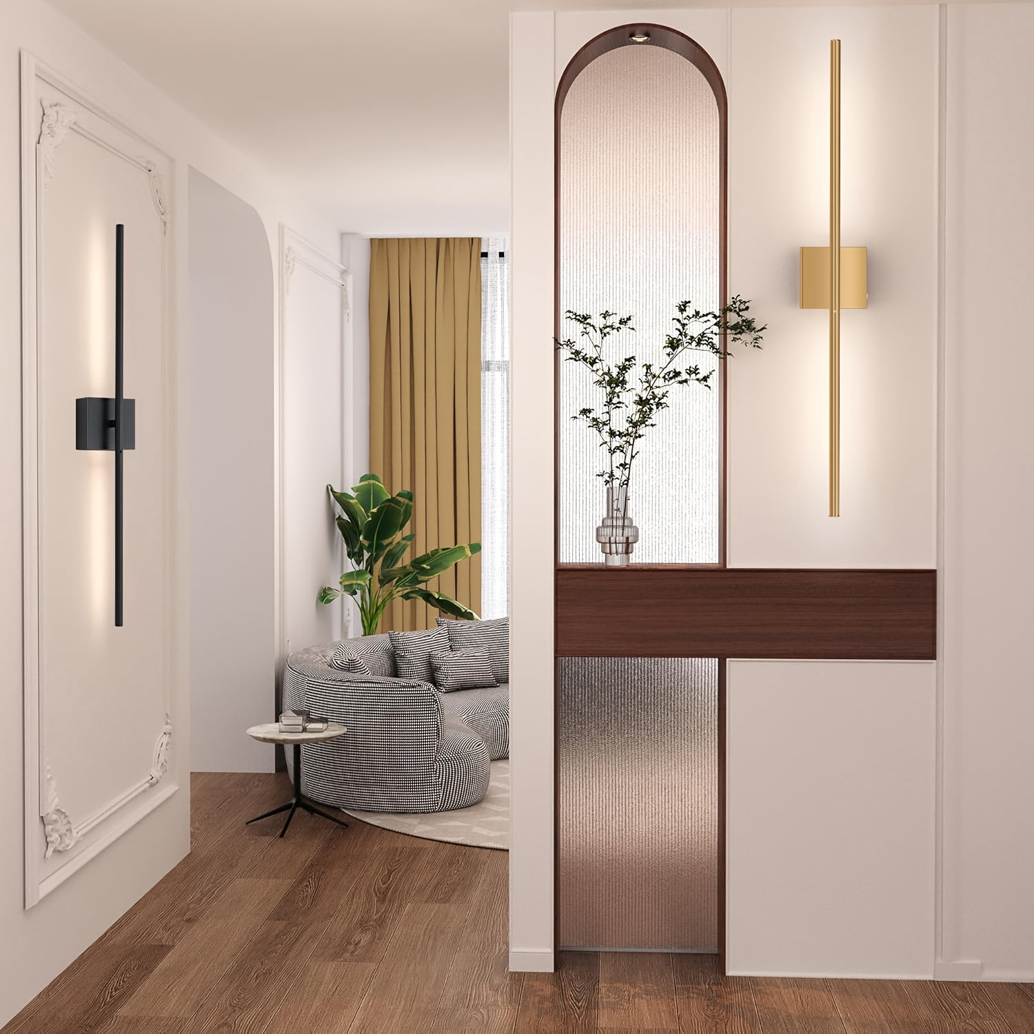 Black Gold USB Rechargeable Wall Sconce Set of 2, Dimmable Battery Operated Wall Lamp with Remote, 360° Rotation Wireless Light for Living Room Bedroom Hallway