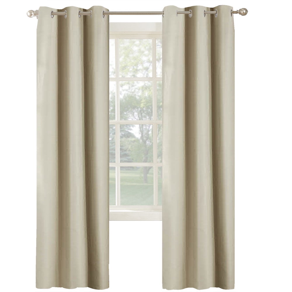 Mainstays Olan Beige Blackout Curtain Panel Pair, 2-Pack, Grommet Top, Textured Solid, 37" x 84", Room Darkening Drapes for Bedroom