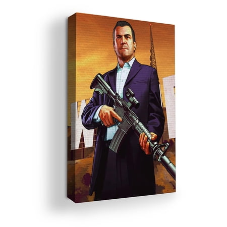 Grand Theft Auto Canvas Wall Art by Mavis Print- 16×20 inches Video Game Wall Decor | HD Printed & Wooden framed wall art | Modern Wall Decor for Gift | Made in USA