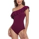 thumbnail image 2 of Traje de baño de un hombro fruncido, traje de baño de un hombro fruncido para mujer, traje de baño adelgazante, claridad notable, 2 of 6