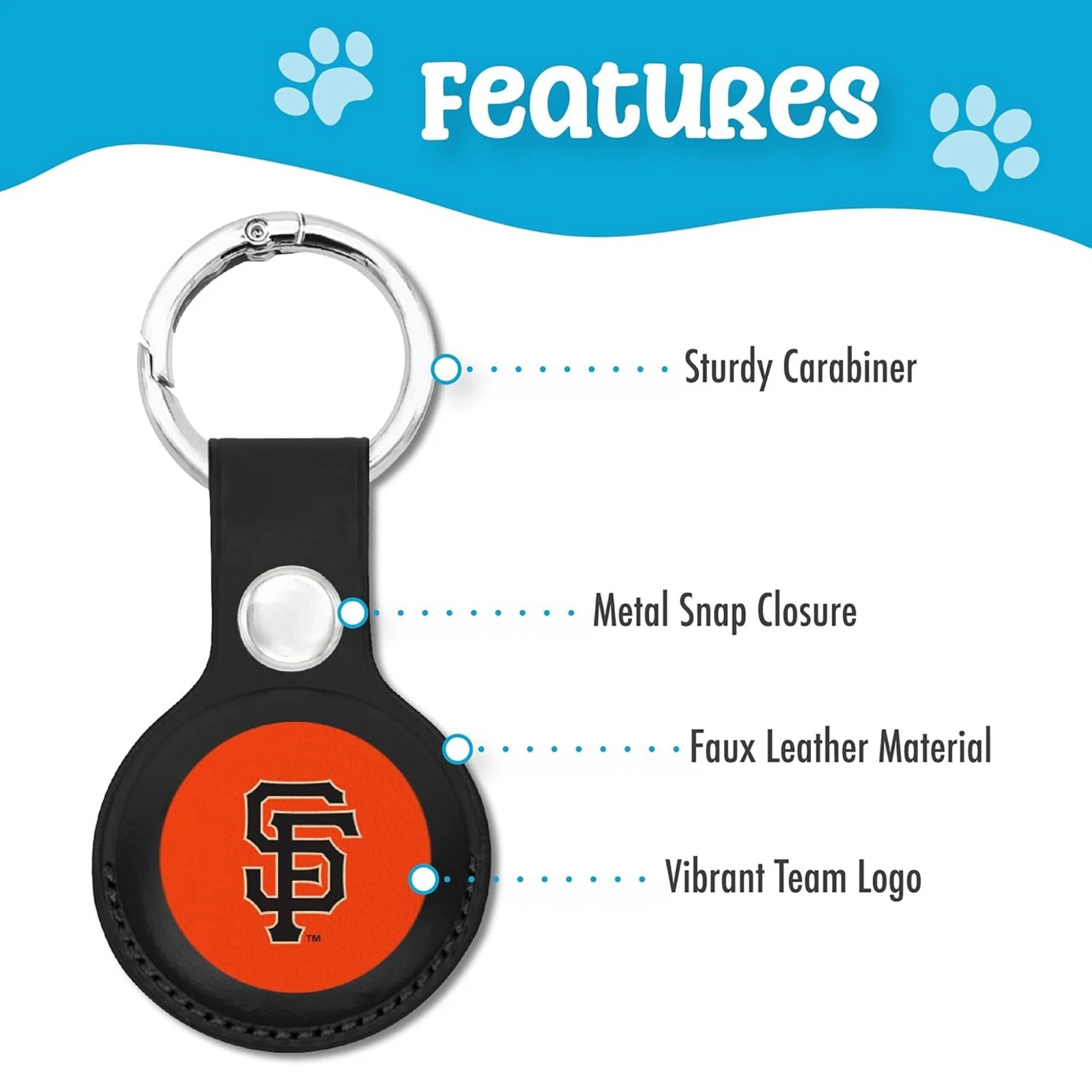 Pets First MLB Keychain Apple Air Tag Holder for Dogs & Cats Leather Airtag Case