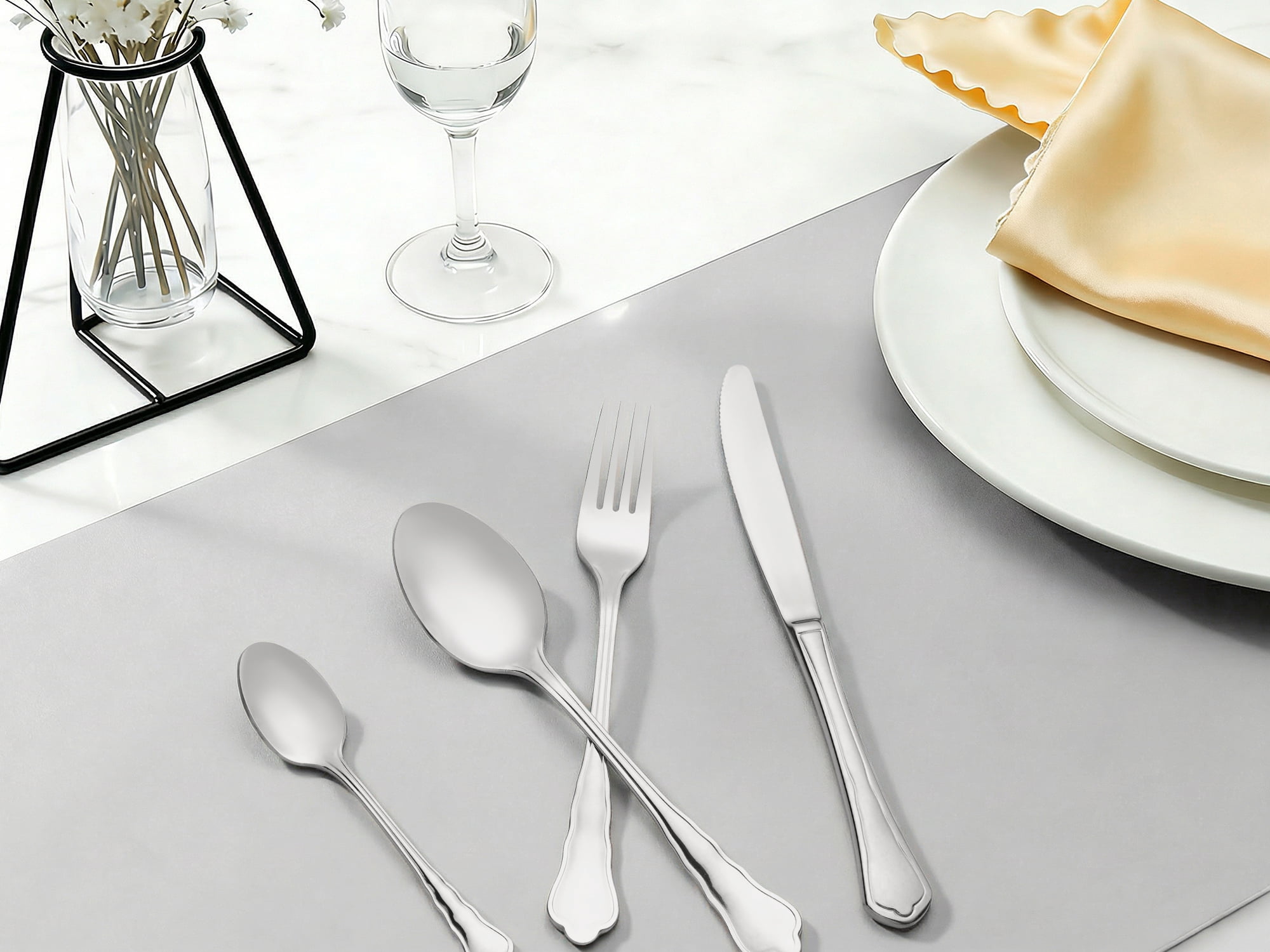 Unique Bargains Durable Stainless Steel Flatware Set for Kitchen Use Silver 4pcs
