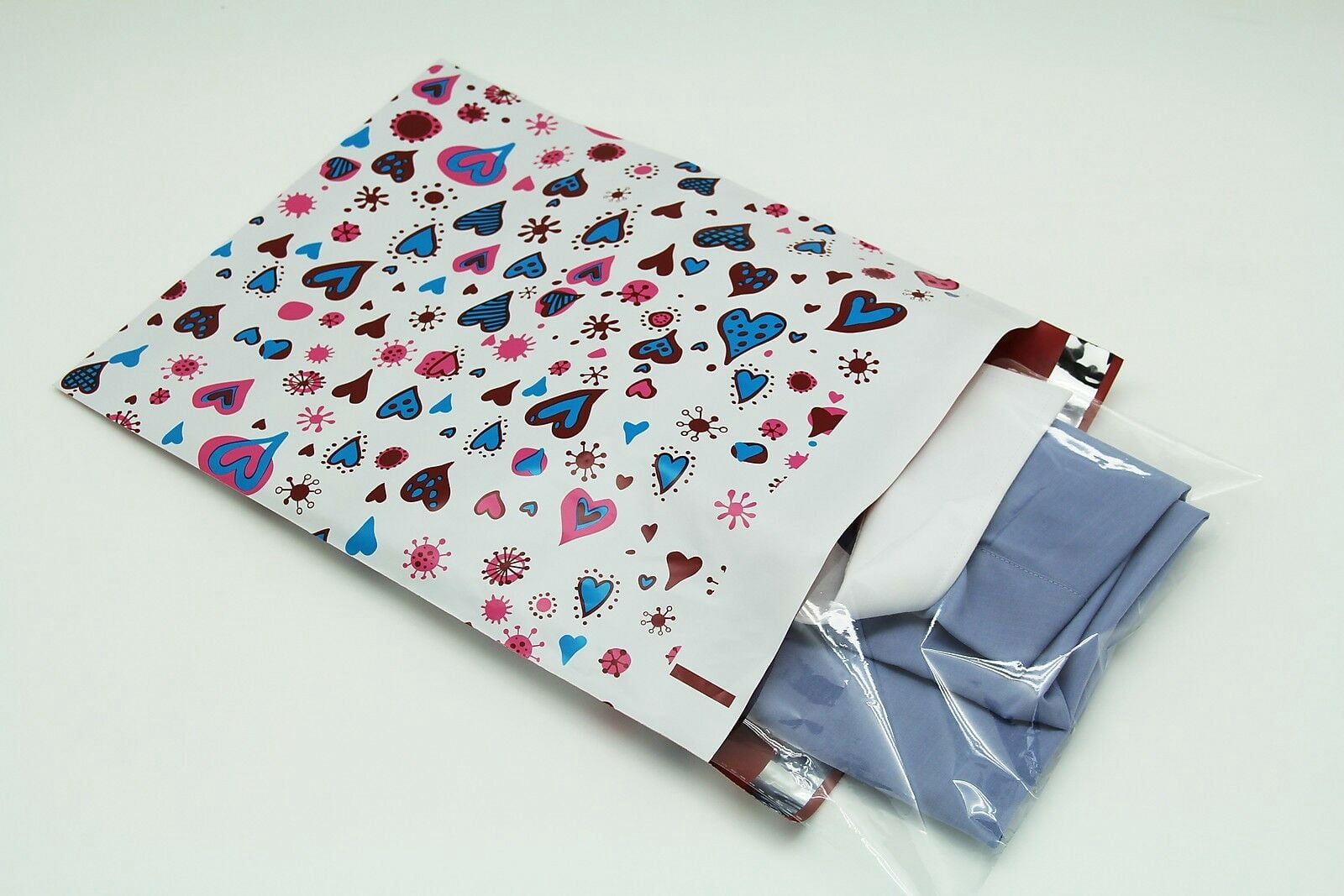 200 Bags 100 10x13 Blue Hearts,100 9x12 Pink Designer Poly Mailers Envelopes