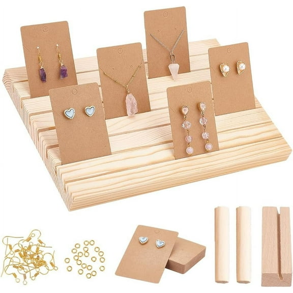 Wooden Earring Display Stands for Selling Earring Card Display Holder with 30 Earring Cardboard 20Pcs Iron Earring Hooks Brass Jump Rings Beige Earring Card Display Stand for Vendors for DIY