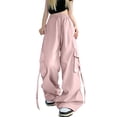 thumbnail image 2 of YVNAURA Women's Streetwear Wide Leg Pants High Waisted Baggy Cargo Trousers with Pockets Loose Fit Hip Hop Joggers Drawstring Elastic Waist Summer Work Casual Pants S-XXL, Pink,XXXXXL, 2 of 4
