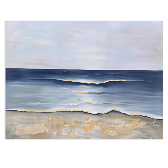 Potopok Ocean Canvas Wall Art in Blue and Gold, Modern Aesthetic Super Size Artwork for Living Room Bedroom Dining Room Office, 16x12 Inch