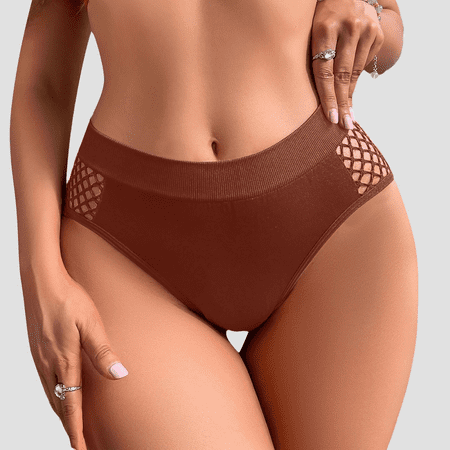 Fulorrnie Underwear for Women Seamless High Waisted Comfort Briefs Panty Cheeky Elastic Waist Waistband Panties  Brown  M