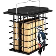 iBorn Double Suet Feeder for Outside Hanging,Weatherproof Suet Feeders,Suet Holder with Taller Grid for Woodpecker, Suet Cage Bird Feeders for Outdoors,All Metal,Black, Pack of 1