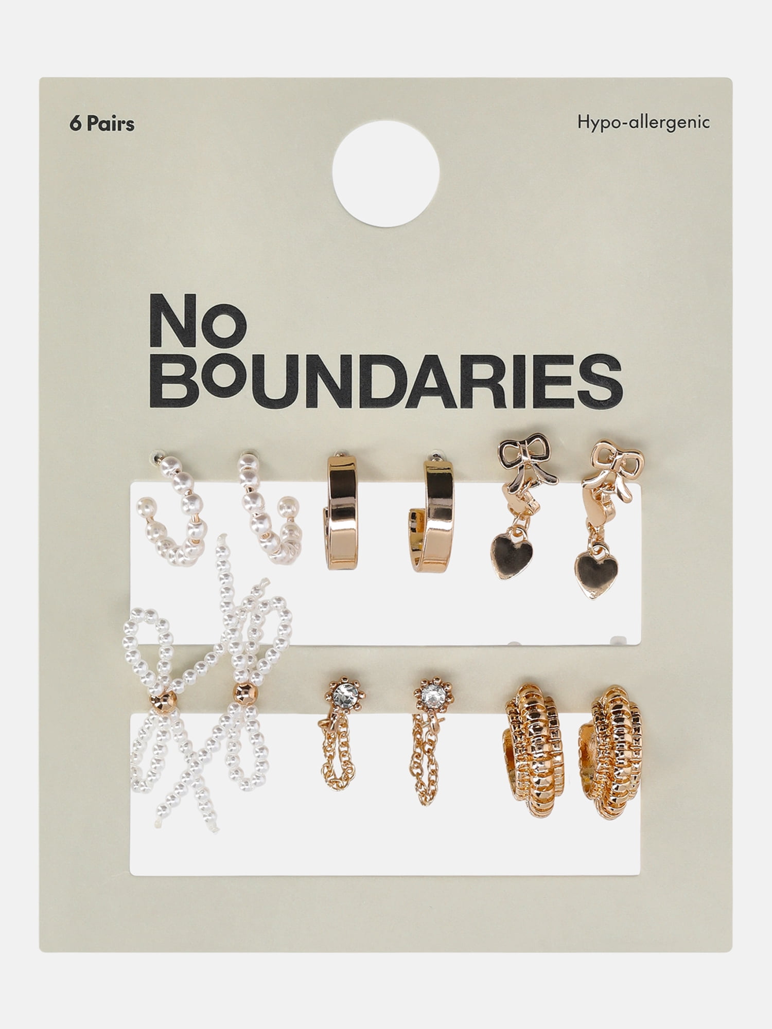No Boundaries Multi Earring Set, Gold Tone, Studs, Mini Hoops & Charms, 6-Piece, Women's