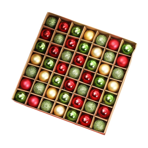 Bolas navideñas decorativas brillantes galvanizadas de 3 cm en caja, 49 piezas, adornos colgantes para árbol de Navidad, diseño de escena