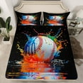 thumbnail image 2 of Homewish Boys Baseball Lover Twin Sheet Sets, Splash Splatter Artwork Twin Fitted Sheet, Modern Ball Sport Flat Sheet, Ultra Soft Bedroom Decor, 3 Pieces, 2 of 7