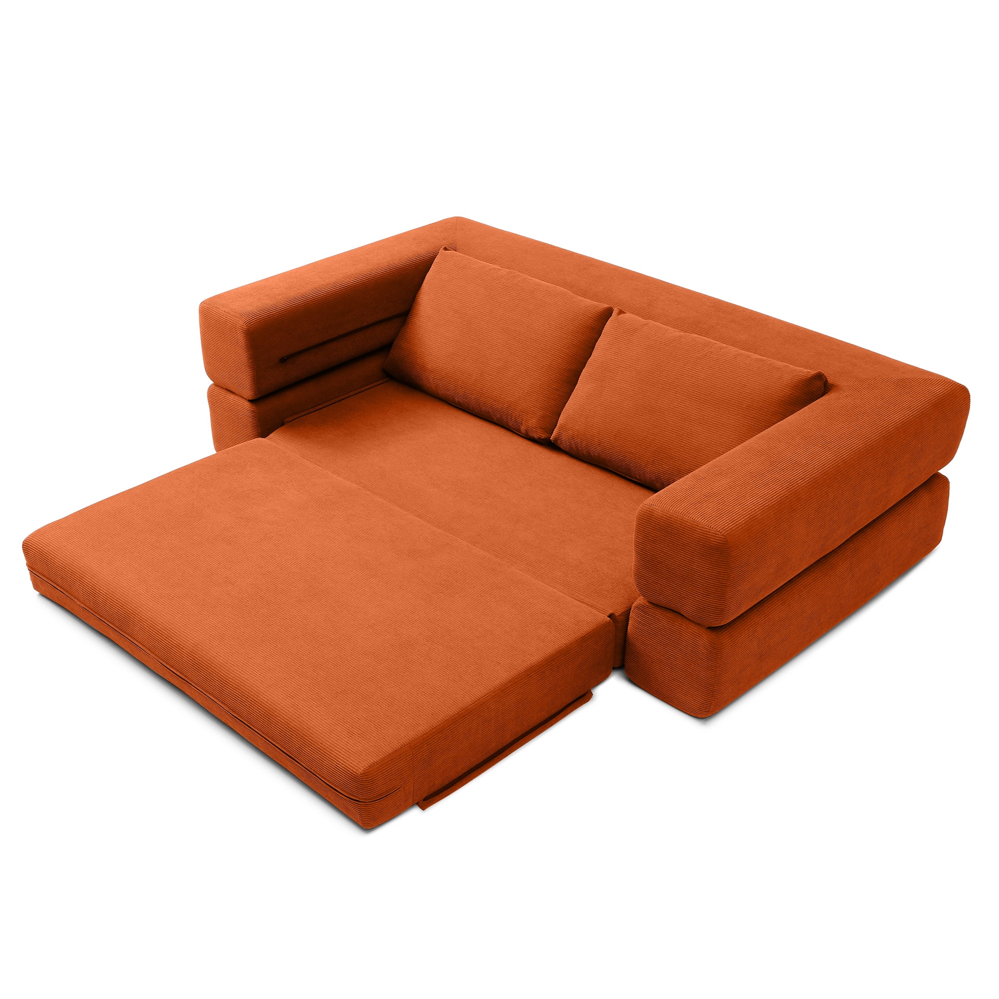81-Inch Convertible Sofa Bed with Pillows, 3-in-1 Folding Floor Couch and Corduroy Futon Sleeper Mattress for Living Room and Bedroom, Orange