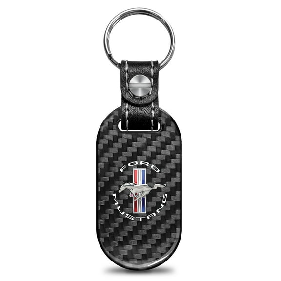 Ford Mustang Circle Logo 100% Real Black Carbon Fiber Tag Style Key Chain