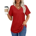 thumbnail image 3 of UVN Blusas de Verano para Mujer Mangas Cortas Camisetas Cuello en V Dobladillo Curvo Túnicas Holgadas, 3 of 10