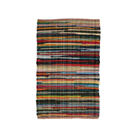 KLAVATE Striped Rag Rug Hand Woven & Reversible for Living Room Chindi Rug