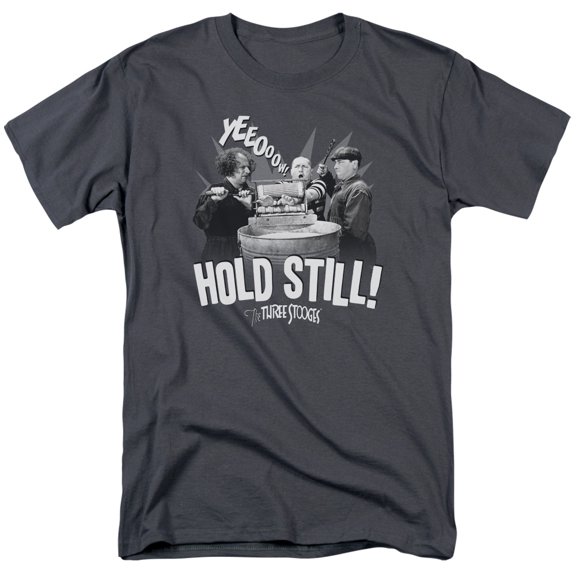 Three Stooges Hold StilLong S/S Adult 18/1 T-Shirt Charcoal