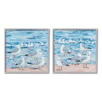 Stupell Industries Sandpipers on Shore Painting Animals & Insects Painting Gray Framed Art Print Wall Art, 12 x 12, Set of 2