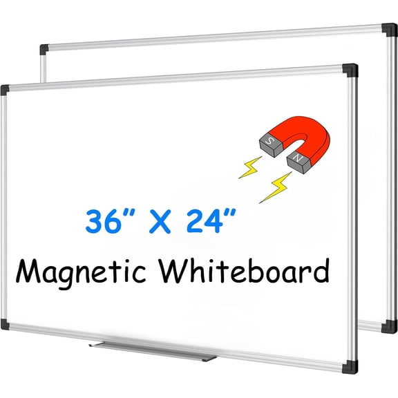Magnetic Dry Erase Board 36 x 24 Inch, 3' x 2' White Board for Wall | Silver Aluminum Frame Presentation Board for Home Office Classroom (Pack of 2)
