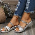 thumbnail image 2 of asddcavvf Ladies Fashion Summer Solid Color Rhinestone Slip On Wedge Roman Sandals, 2 of 9