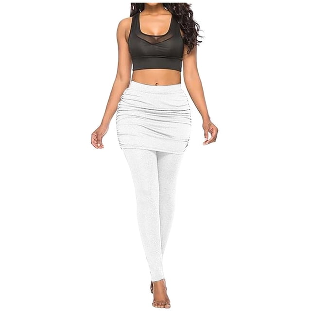Jsaierl Slim Fit Skirt Running Workout Leggings Solid Color Pants with Pockets