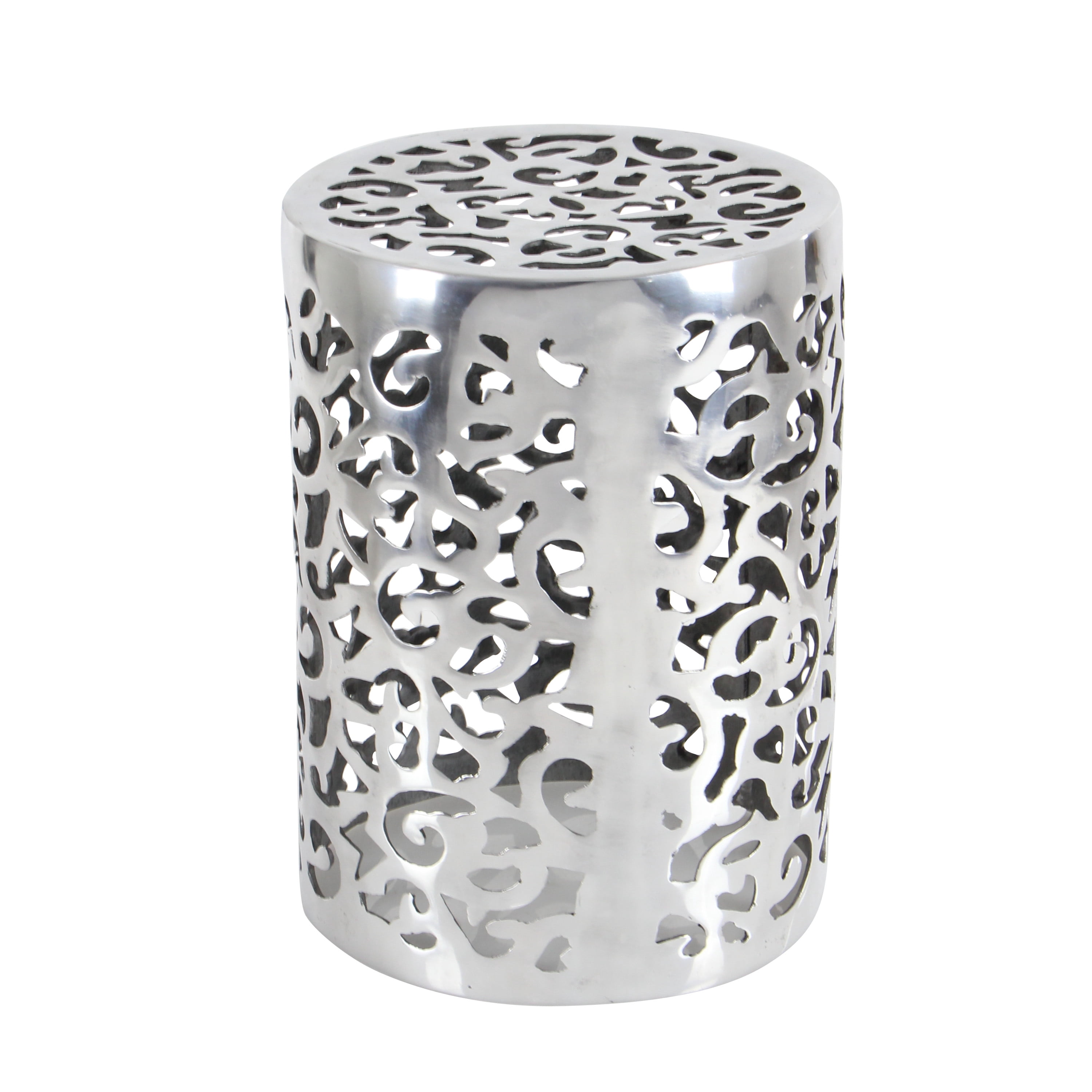DecMode 13" x 18" Silver Aluminum Scroll Accent Table, 1-Piece