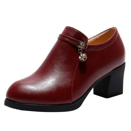 Sexlip Women s Ankle Boots Block Heel Buckle Zipper Shoes Plus Size Casual Solid Trendy Breathable Comfortable Boots Wine 42