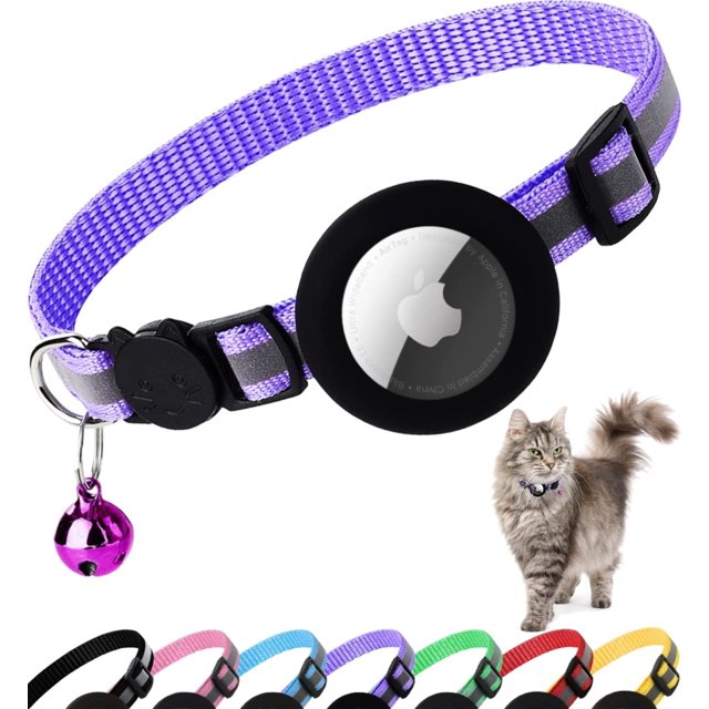 LAICAIW Collier pour Chat Airtag à Dégagement Rapide, Collier Réfléchissant pour Chaton avec Support pour Apple Airtag et Clochette pour Chats Fille Garçon, Largeur de 0,4 Pouces et Léger (Violet)