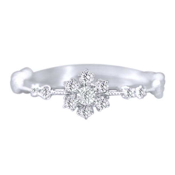 Jewel Zone Us Unique Dainty White Diamond Sunflower Ring In 14k Solid White Gold 1 4 Cttw I2 I3 G H Walmart Com Walmart Com